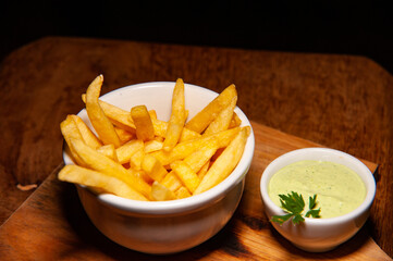 french fries and green sauce
