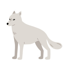 Hand drawn illustration with charming wolf. Cute forest character. Vector lovely wolf in flat style isolated on white background. Cartoon woodland creature. Childish colorful illustration