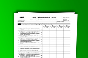 Fototapeta premium Form 8978 documentation published IRS USA 01.29.2020. American tax document on colored