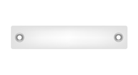 Rectangular tag with two silver eyelets, realistic 3d vector illustration isolated on white background.