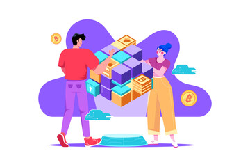 Blockchain System Illustration concept. Flat illustration isolated on white background