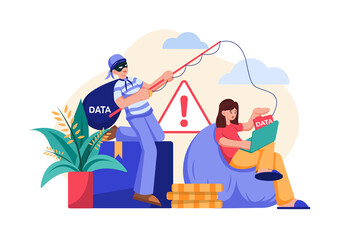 Phishing data theft Illustration concept. Flat illustration isolated on white background