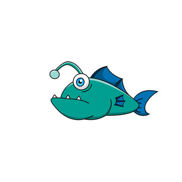 Cartoon image of cute fish monster. Vector illustration