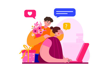 Valentine’s Day Illustration concept. Flat illustration isolated on white background