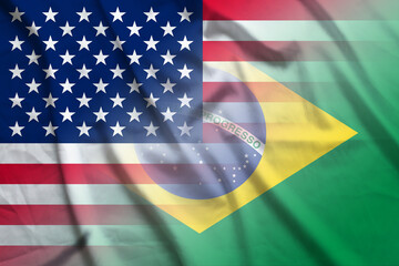 USA and Brazil state flag transborder negotiation BRA USA - obrazy, fototapety, plakaty