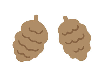 Hand drawn cartoon forest pine cones. Cute botanicals isolated on white background. Abstract woodland fir cone in flat style. Childish vector illustration