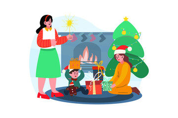 Merry Christmas Illustration concept. Flat illustration isolated on white background