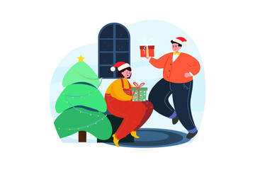 Fototapeta na wymiar Merry Christmas Illustration concept. Flat illustration isolated on white background