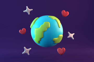 Naklejka premium Earth Love Cute Stylized 3d Illustration