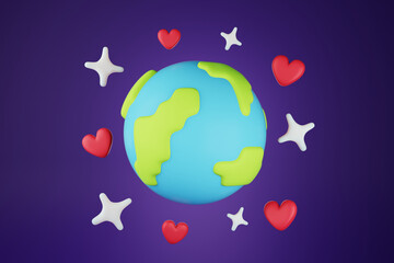 Earth Love Cute Stylized 3d Illustration