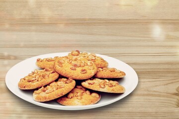 Stack of the Butter biscuits. Sweet cookies on plate.