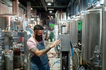 Portrait of a bearded man working in a brewery