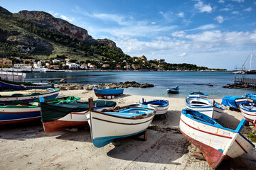 Fototapeta na wymiar Sicilian gulf with fishing boats