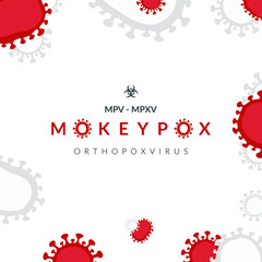 Fototapeta premium Monkeypox virus banner for awareness and alert against disease spread, Monkey Pox virus outbreak pandemic, pandemic from animals to humans. Medical and health concept. Monkeypox virus background