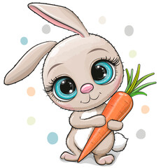 Cartoon Rabbit with carrot on a white background