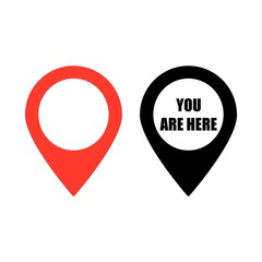 Map pin with you are here sign vector icon