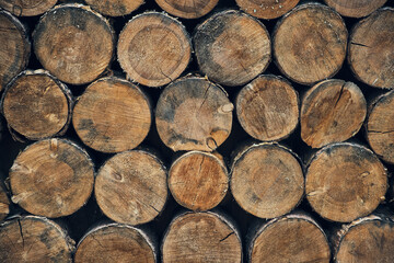 Pile of wooden logs for industry
