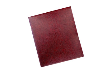 Notepad with blank burgundy soft cover isolated on white, old vintage notebook