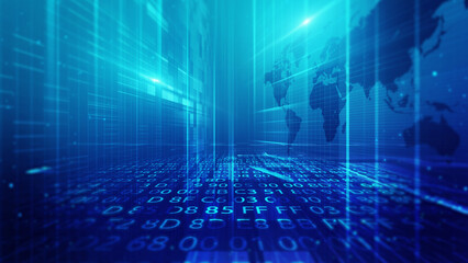 A digital cyber business database, Future technology or global marketing and communication network.