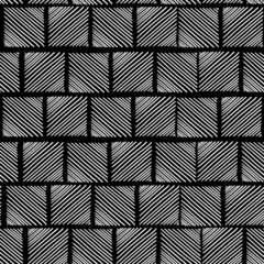 An endless pattern of squares with hand-drawn diagonal stripes on black background