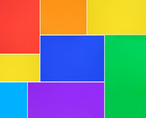 Collage of colored squares and rectangles. Creative composition. Copy space.