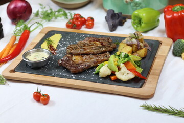 grilled meat with vegetables