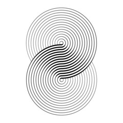 Two circles in a spiral. Art lines illustration as logo or tattoo, icon.
