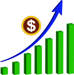 business graph with a dollar sign. 2d rendering Stock market online business concept. business Graph. on white background