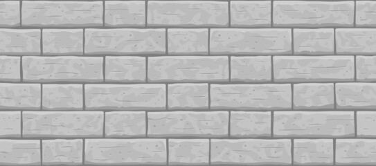 Brick wall seamless pattern background. Gray, light cartoon brick wall vector texture pattern illustration. Horizontal old seamless grey brick texture background.