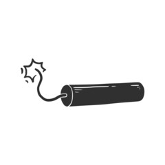 Hand drawn dynamite with fire element. Comic doodle sketch style. Dynamite for explosion concept icon. Vector illustration.