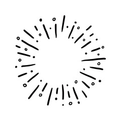 Hand drawn sunburst shine ray and sparkle element. Doodle sketch style. Circle burst of sun, star. Vector illustration.