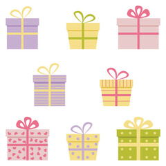 Gift box colored vector art icons. Birthday, Valentine's Day, wedding.