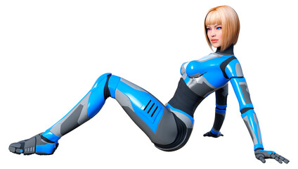 3D Rendering Female Robot on White