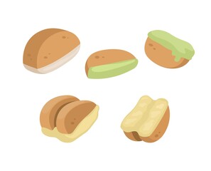 Asian indonesian street food cake aka kue pancong, Bandros and pukis collection set cartoon illustration vector