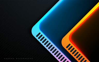 Naklejka premium Modern black background with blue and orange light dimension layers