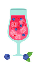 Iced blackberries cocktail in glass Healthy Food. Vector illustration