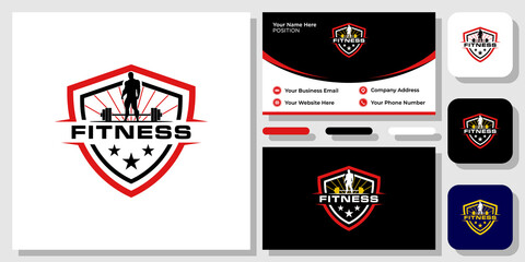 Fitness Gym Studio Sport Health Workout Safe Shield With Business Card Template 