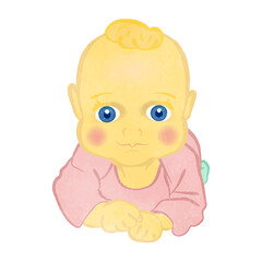 Illustration of a cute baby lying face down 01