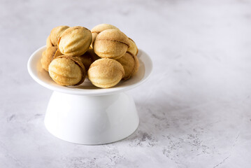 Homemade Nuts Cookies with Caramel Filling Gray Background Tasty Homemade Dessert