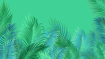 Fototapeta na wymiar Tropical background with stylized palm leaves. Vector green and blue floral background, background for presentation and summer design