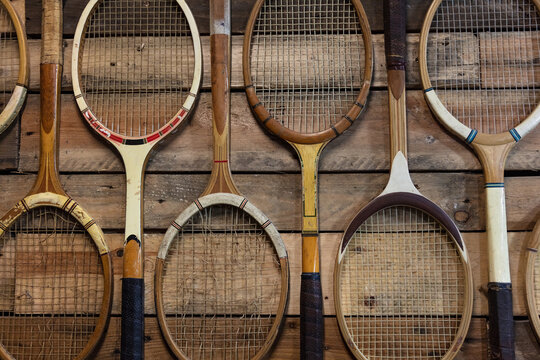 Old Fashioned Broken Wooden Tennis Rackets or Racquets