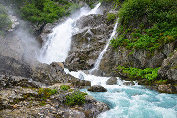 Waterfall Cascate del Rutor, La Thuile, Valle d’Aosta, Italy.
