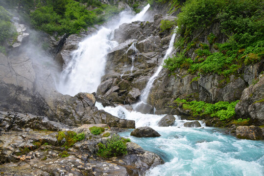 Waterfall Cascate del Rutor, La Thuile, Valle d&rsquo;Aosta, Italy.