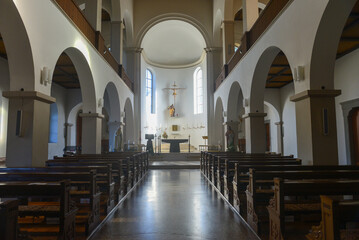 Fototapeta premium Innenansicht Klosterkirche der Abtei Mariastern-Gwiggen in Hohenweiler / Vorarlberg, Österreich