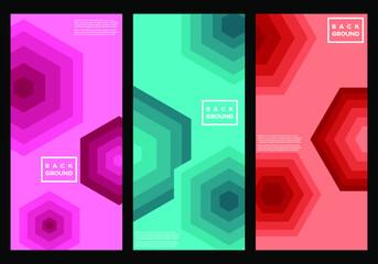 Abstract background with colored hexagon lines. Vector set illustration