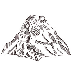 Mountain peak engraving isolated. Vintage sketch rock landscape.