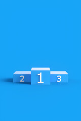 Close-up of the podium with prize numbers on a blue background. 3d render illustration.