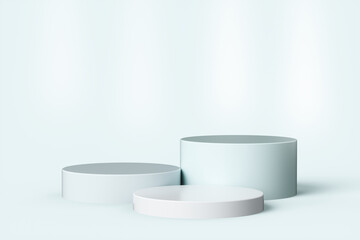 Abstract podium on a light blue background. 3d render illustration.