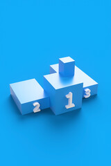 Fototapeta na wymiar Close-up of the podium with prize numbers on a blue background. 3d render illustration.