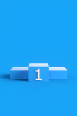 Close-up of the podium with prize numbers on a blue background. 3d render illustration.